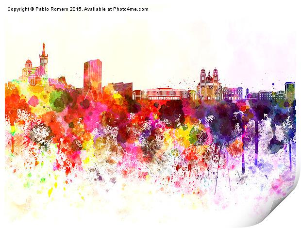 Marseilles skyline in watercolor background Print by Pablo Romero
