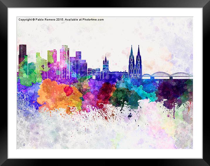 Cologne skyline in watercolor background Framed Mounted Print by Pablo Romero