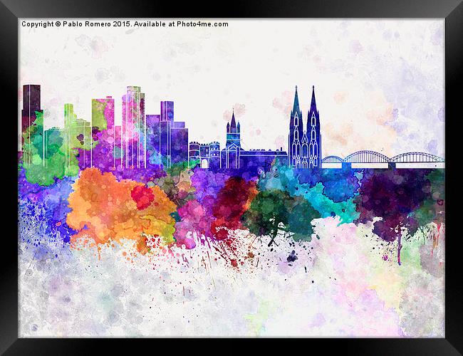 Cologne skyline in watercolor background Framed Print by Pablo Romero