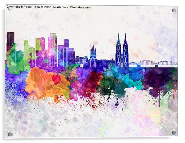 Cologne skyline in watercolor background Acrylic by Pablo Romero