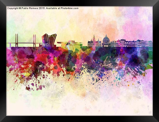 Copenhagen skyline in watercolor background Framed Print by Pablo Romero