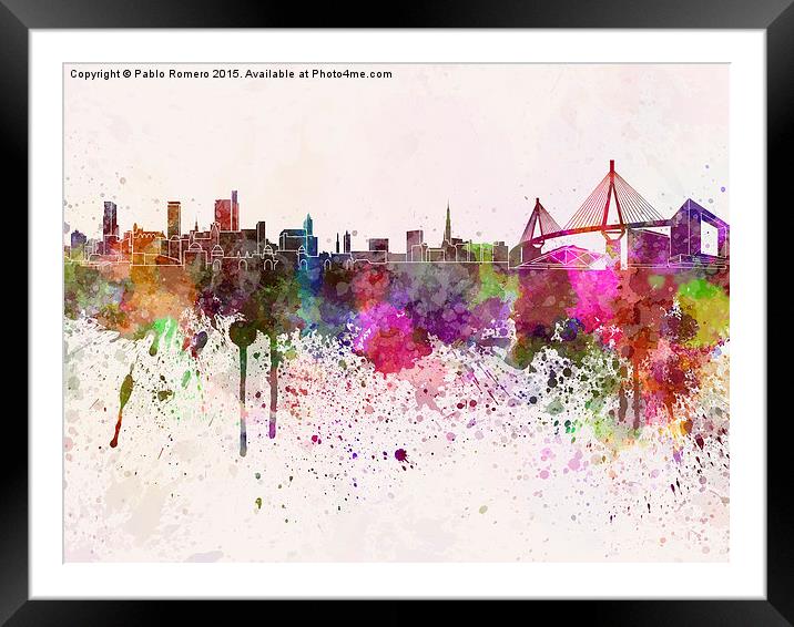 Hamburg skyline in watercolor background Framed Mounted Print by Pablo Romero