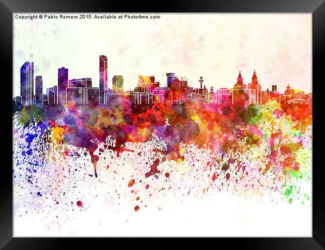 Liverpool skyline in watercolor background Framed Print by Pablo Romero