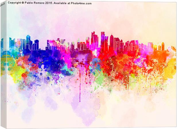 Doha skyline in watercolor background Canvas Print by Pablo Romero