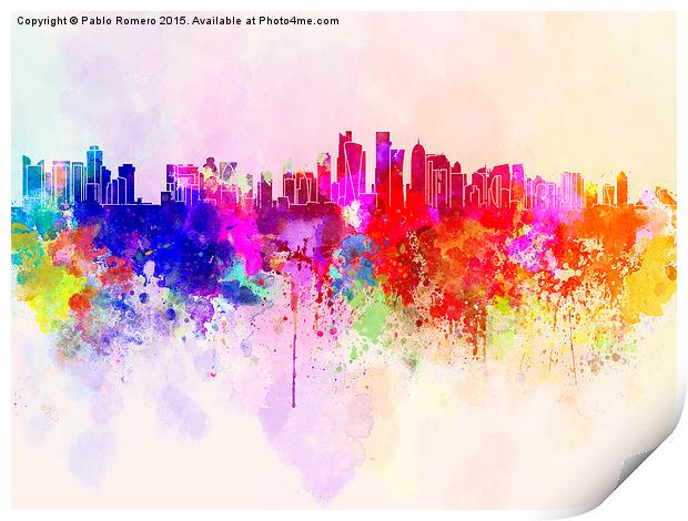 Doha skyline in watercolor background Print by Pablo Romero