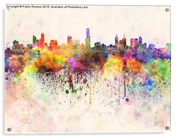Melbourne skyline in watercolor background Acrylic by Pablo Romero