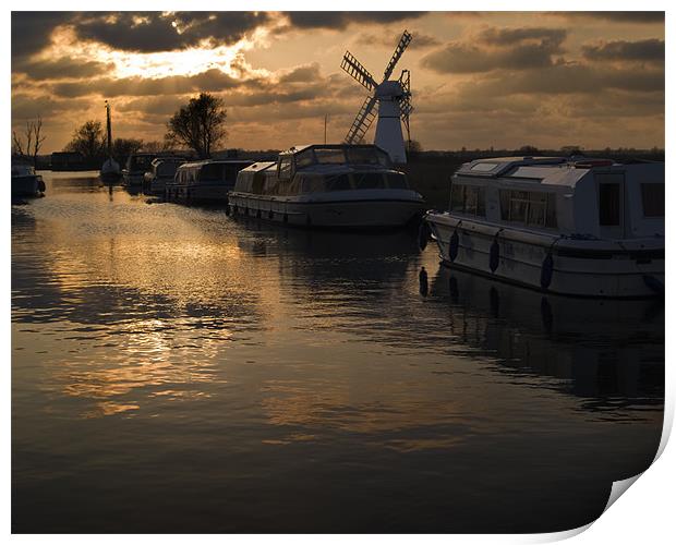 Pleasure cruisers at Thurne Staithe Print by Stephen Mole