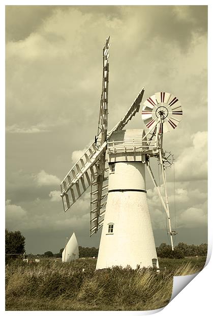 Thurne mill with a passing yacht Print by Stephen Mole