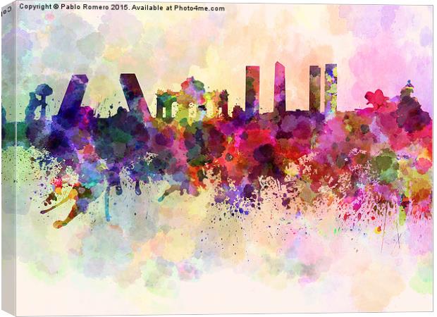 Madrid skyline in watercolor background Canvas Print by Pablo Romero