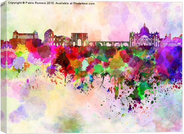 Rome skyline in watercolor background Canvas Print by Pablo Romero