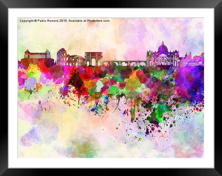 Rome skyline in watercolor background Framed Mounted Print by Pablo Romero