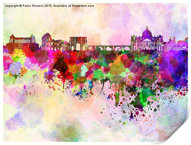 Rome skyline in watercolor background Print by Pablo Romero