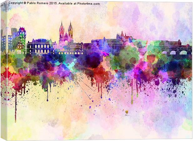 Prague skyline in watercolor background Canvas Print by Pablo Romero