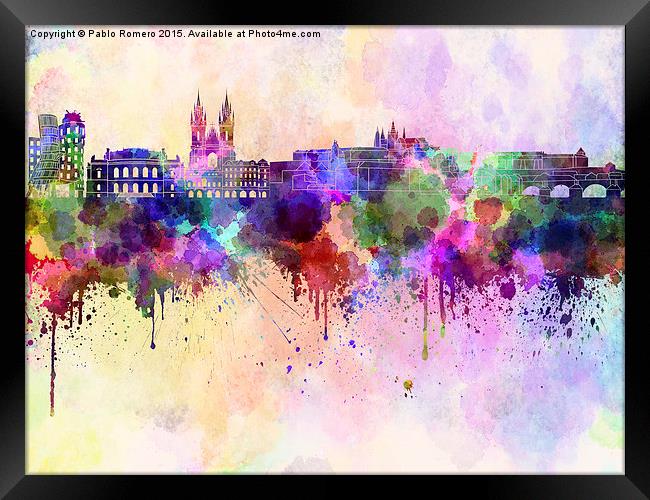 Prague skyline in watercolor background Framed Print by Pablo Romero