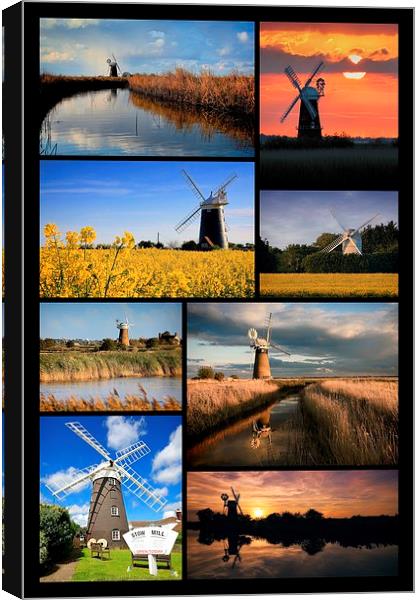  Montage of Norfolk Mills Canvas Print by Broadland Photography