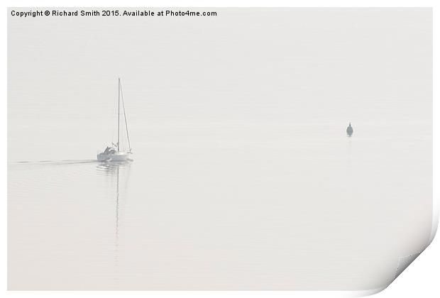  A yacht departs in the mist Print by Richard Smith