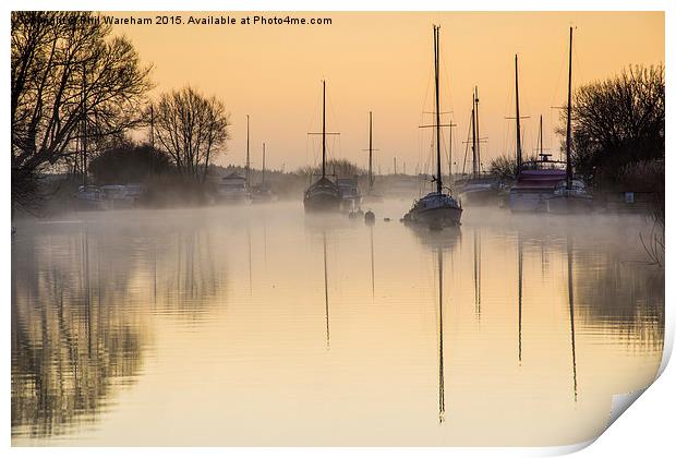 Misty Morning Moorings Print by Phil Wareham