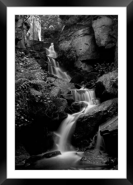 Lumsdale Falls in Black and White Framed Mounted Print by Simon Gladwin