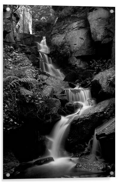 Lumsdale Falls in Black and White Acrylic by Simon Gladwin