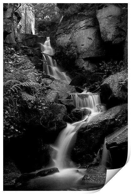 Lumsdale Falls in Black and White Print by Simon Gladwin