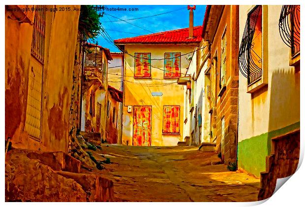 Digital painting of a Turkish village street scene Print by ken biggs