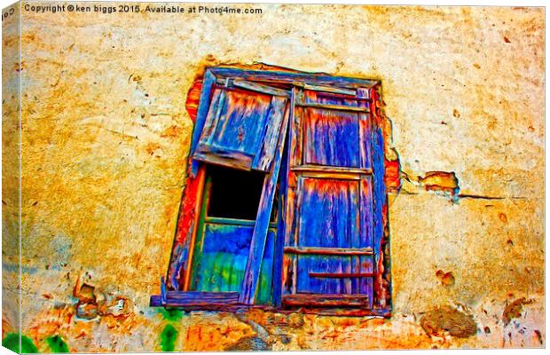 Digital painting of colorful broken wooden window  Canvas Print by ken biggs