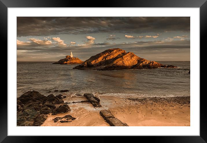  Sunset on Mumbles lighthouse Swansea Framed Mounted Print by Leighton Collins