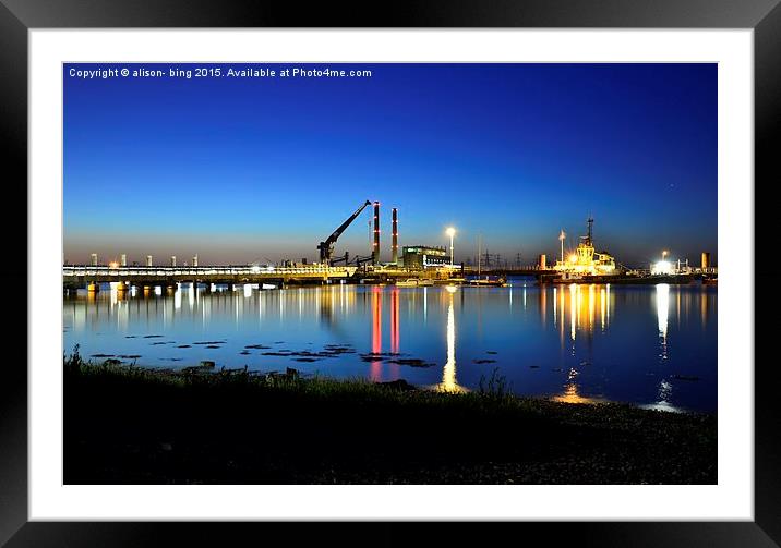  The River Thames at night at gravesend promenade. Framed Mounted Print by pristine_ images