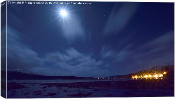  A panoramic view of Loch Portree at night with a  Canvas Print by Richard Smith