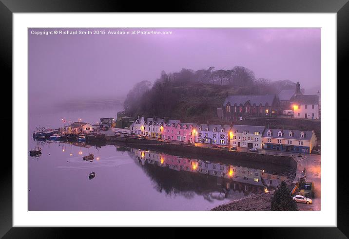  A misty evening view of Portree pier in the soft  Framed Mounted Print by Richard Smith