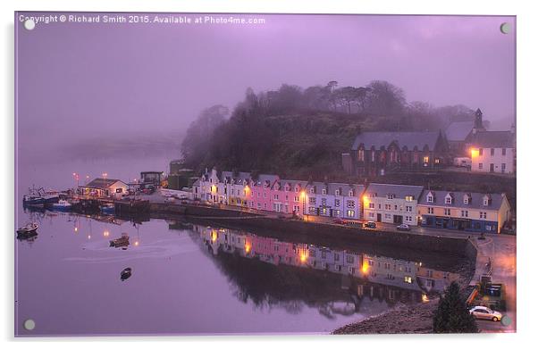  A misty evening view of Portree pier in the soft  Acrylic by Richard Smith