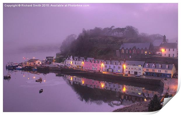  A misty evening view of Portree pier in the soft  Print by Richard Smith