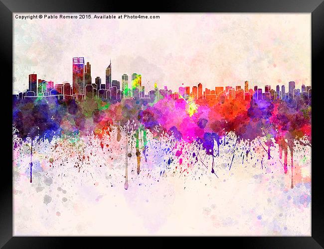 Perth skyline in watercolor background Framed Print by Pablo Romero