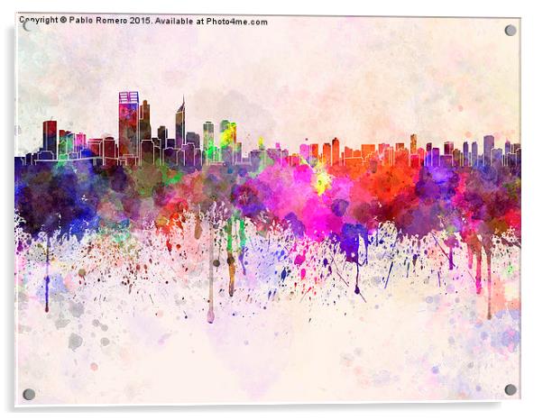 Perth skyline in watercolor background Acrylic by Pablo Romero