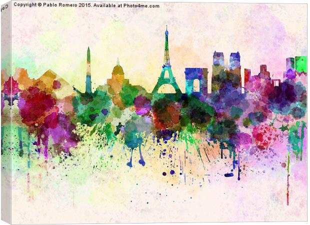 Paris skyline in watercolor background Canvas Print by Pablo Romero