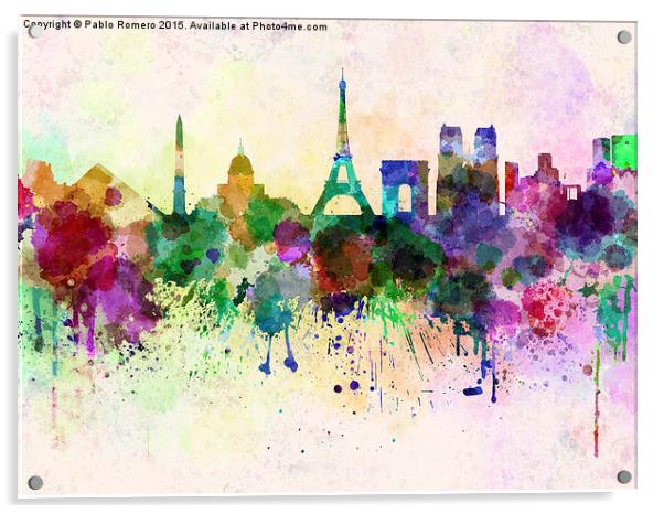 Paris skyline in watercolor background Acrylic by Pablo Romero