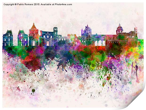 Palermo skyline in watercolor background Print by Pablo Romero
