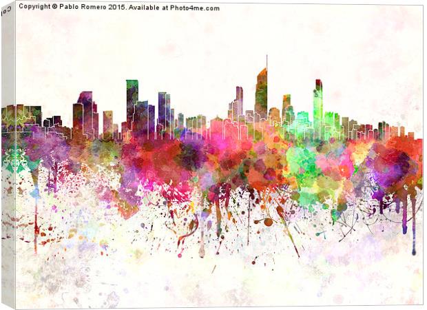 Gold Coast skyline in watercolor background Canvas Print by Pablo Romero