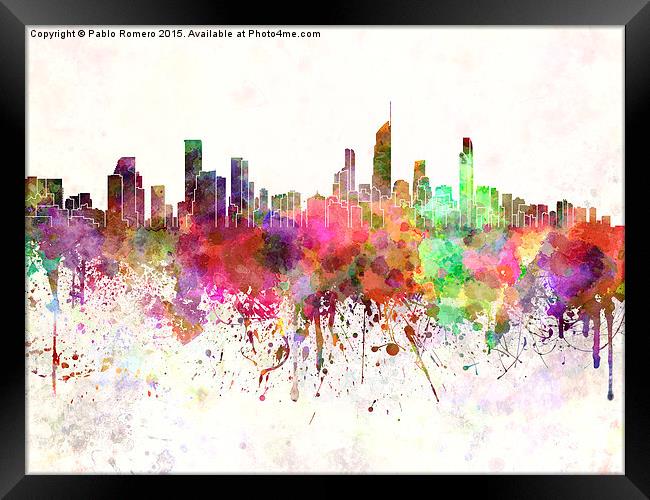 Gold Coast skyline in watercolor background Framed Print by Pablo Romero