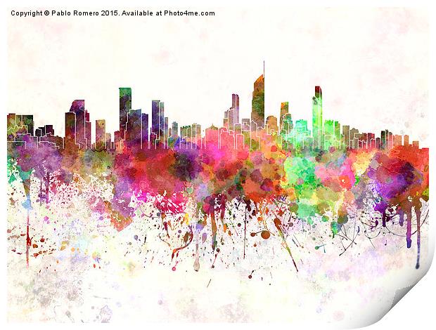 Gold Coast skyline in watercolor background Print by Pablo Romero