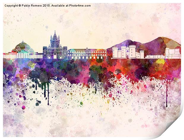 Naples skyline in watercolor background Print by Pablo Romero