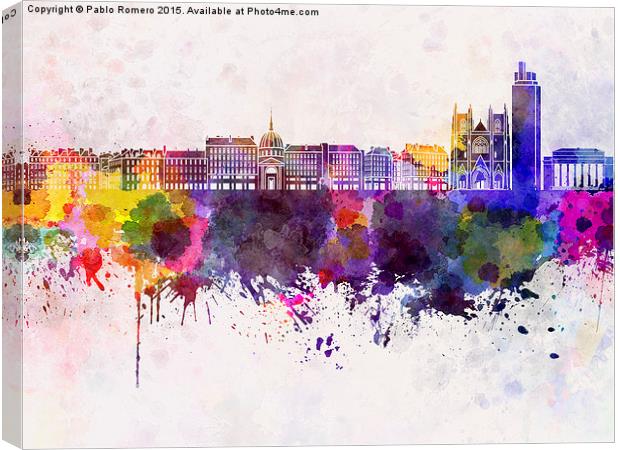 Nantes skyline in watercolor background Canvas Print by Pablo Romero