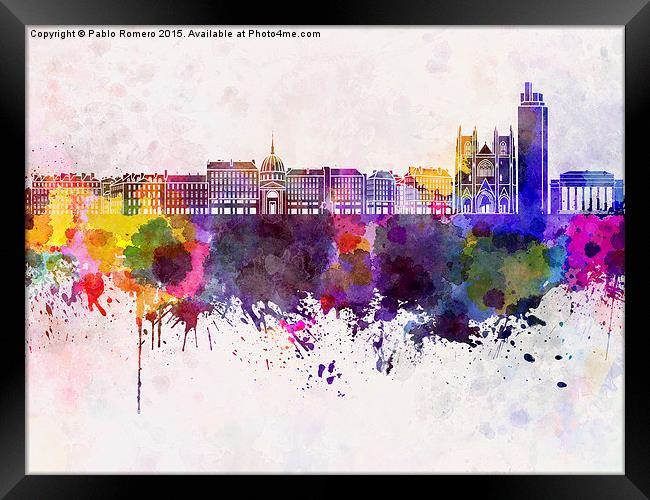 Nantes skyline in watercolor background Framed Print by Pablo Romero