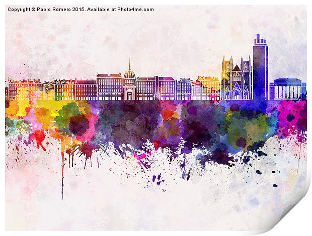 Nantes skyline in watercolor background Print by Pablo Romero