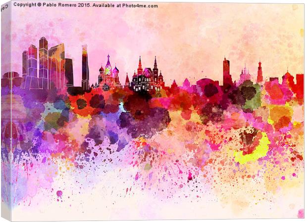 Moscow skyline in watercolor background Canvas Print by Pablo Romero