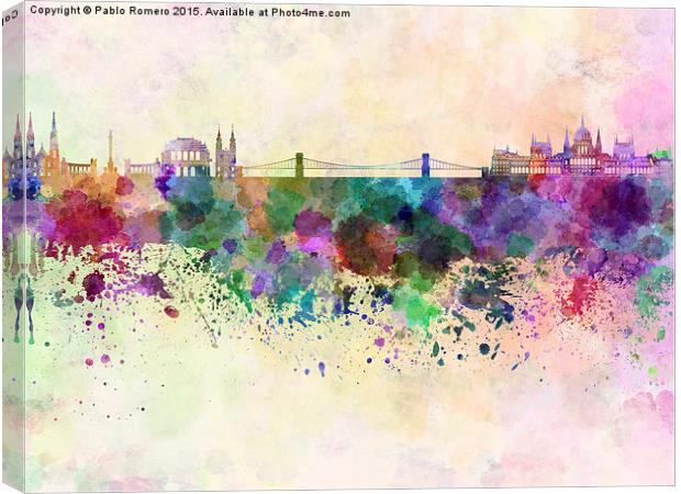 Budapest skyline in watercolor background Canvas Print by Pablo Romero
