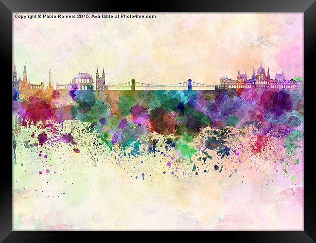 Budapest skyline in watercolor background Framed Print by Pablo Romero