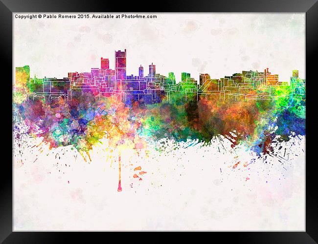 Leeds skyline in watercolor background Framed Print by Pablo Romero