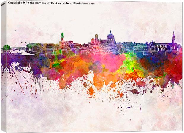 Florence skyline in watercolor background Canvas Print by Pablo Romero