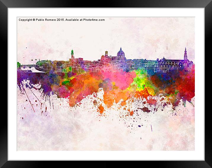 Florence skyline in watercolor background Framed Mounted Print by Pablo Romero